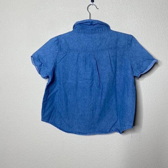 Brandy Melville Peyton Denim Crop Top Short Sleeve Blue Cotton Button-Front Sz S - Picture 5 of 13